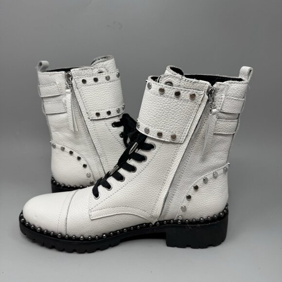 Sam Edelman Jennifer studded combat boots white leather size 8.5 New No Box - Picture 2 of 10